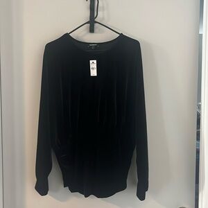 Express long sleeve long sleeve black velvet shirt, size Large